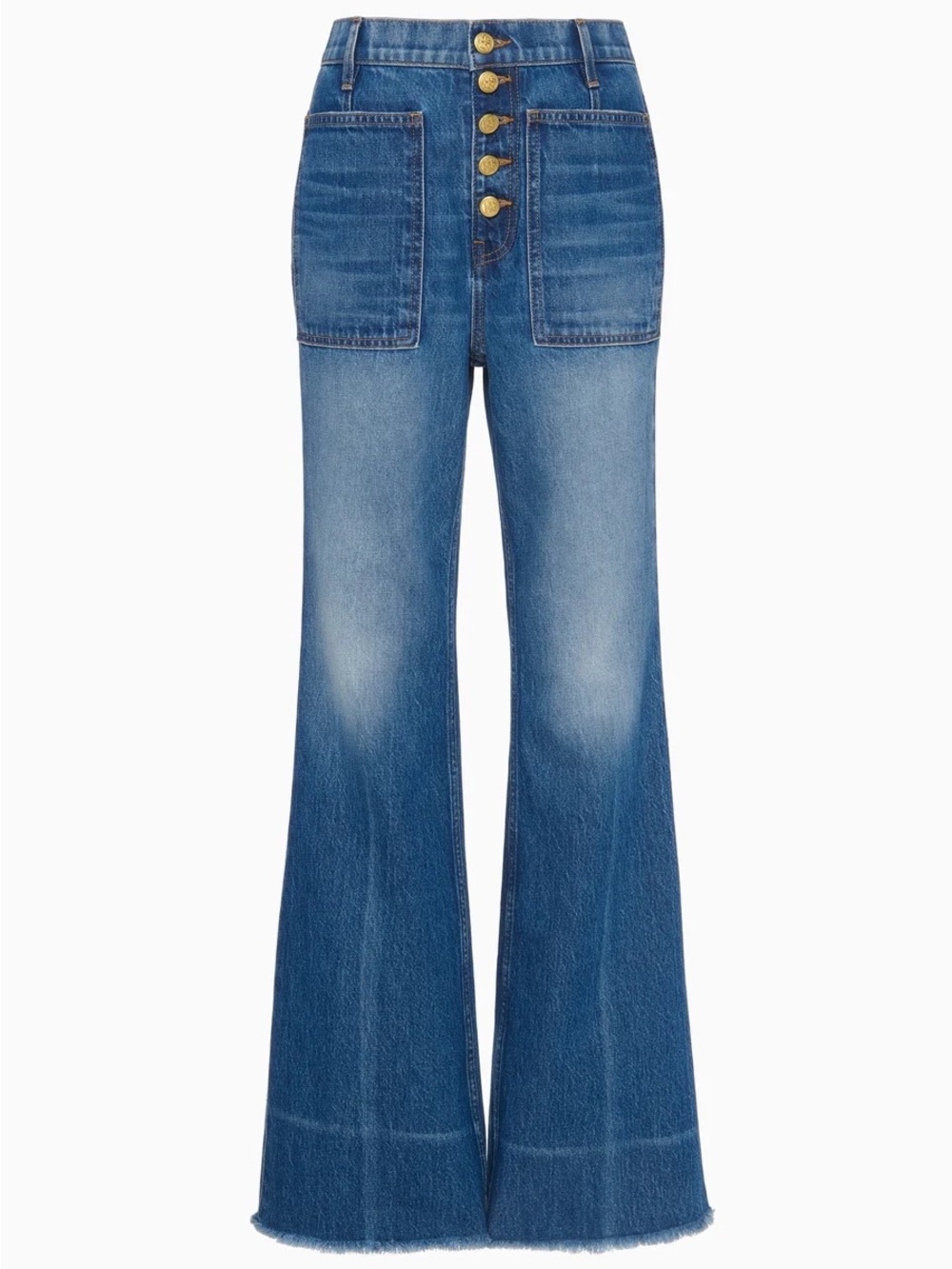 Ulla Johnson Button-Front Wide-Leg Blue Denim Jeans